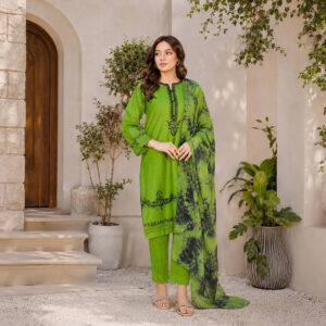 Edenrobe Lime Green Embroidered Lawn 3-Piece Unstitched Suit – EWU5V1-31086-3P
