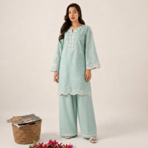 Ice Blue Cutwork Embroidered 2-Piece Stitched Suit for Women