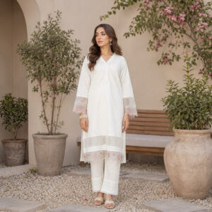 White Cutwork Embroidered 2-Piece Stitched Suit for Women